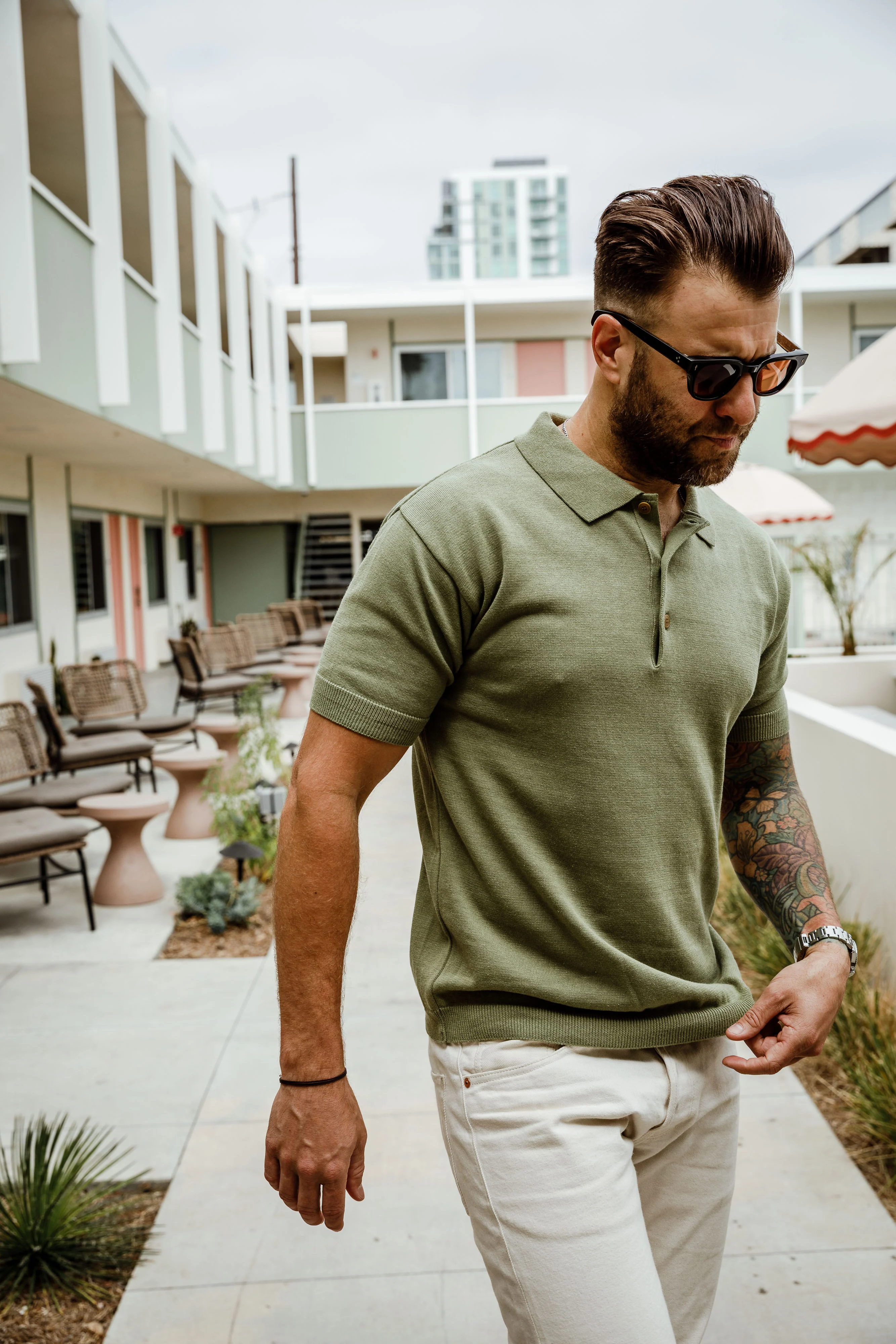 Addict Clothes - Short Sleeve Polo - Faded Green - Image 2